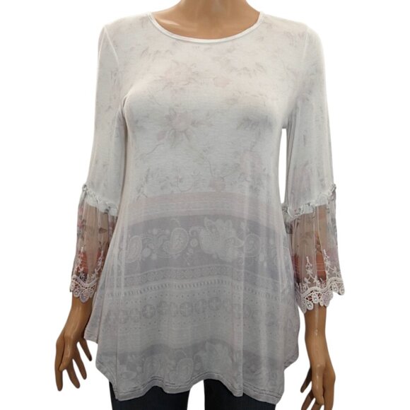 Origami Lace Bell Sleeve Tunic Top S Boho Romantic Cottagecore Festival - Picture 1 of 7